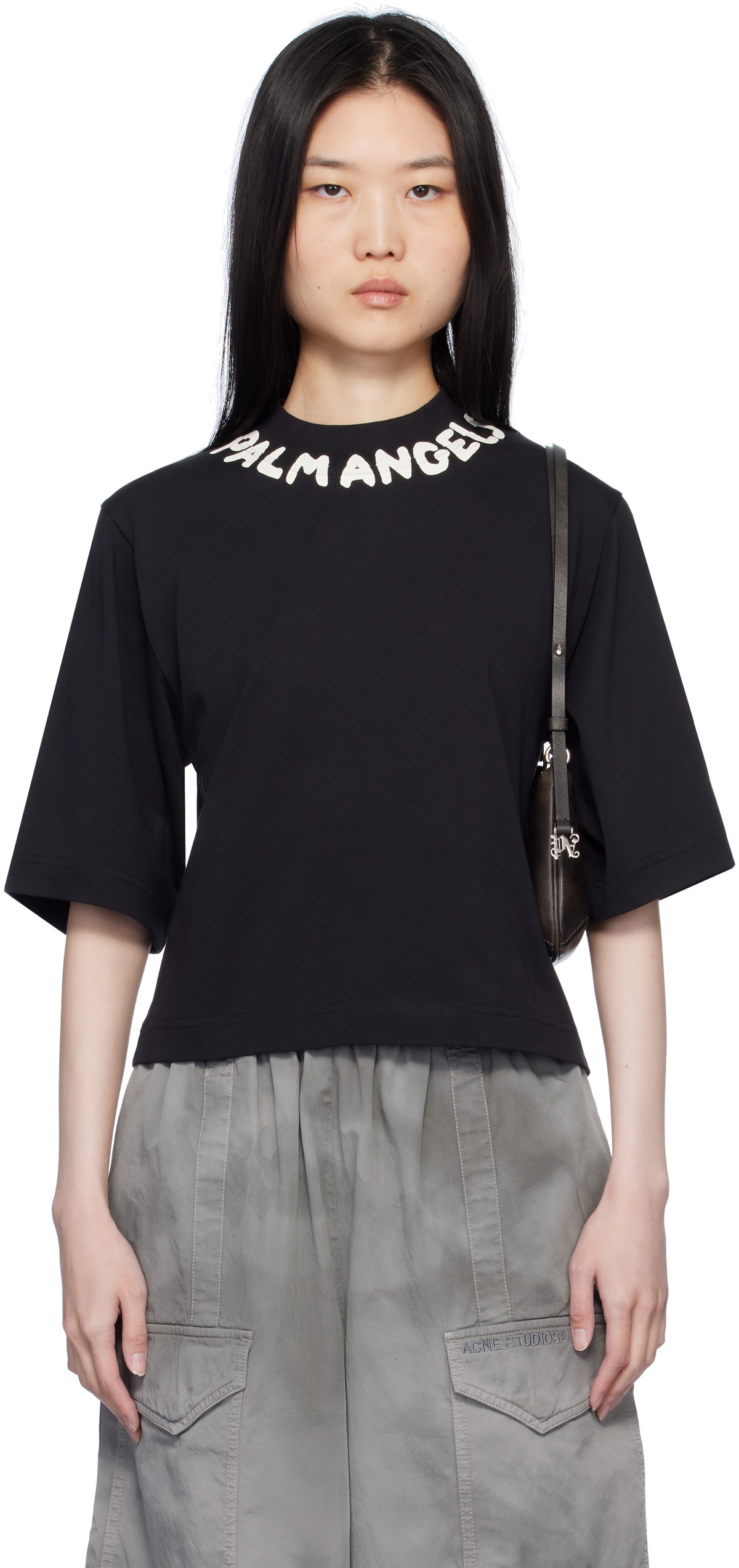 Palm Angels Black Logo Cropped T-shirt Palm Angels