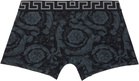 Versace Black & Gray Printed Jacquard Cotton-Jersey Long Boxer Briefs