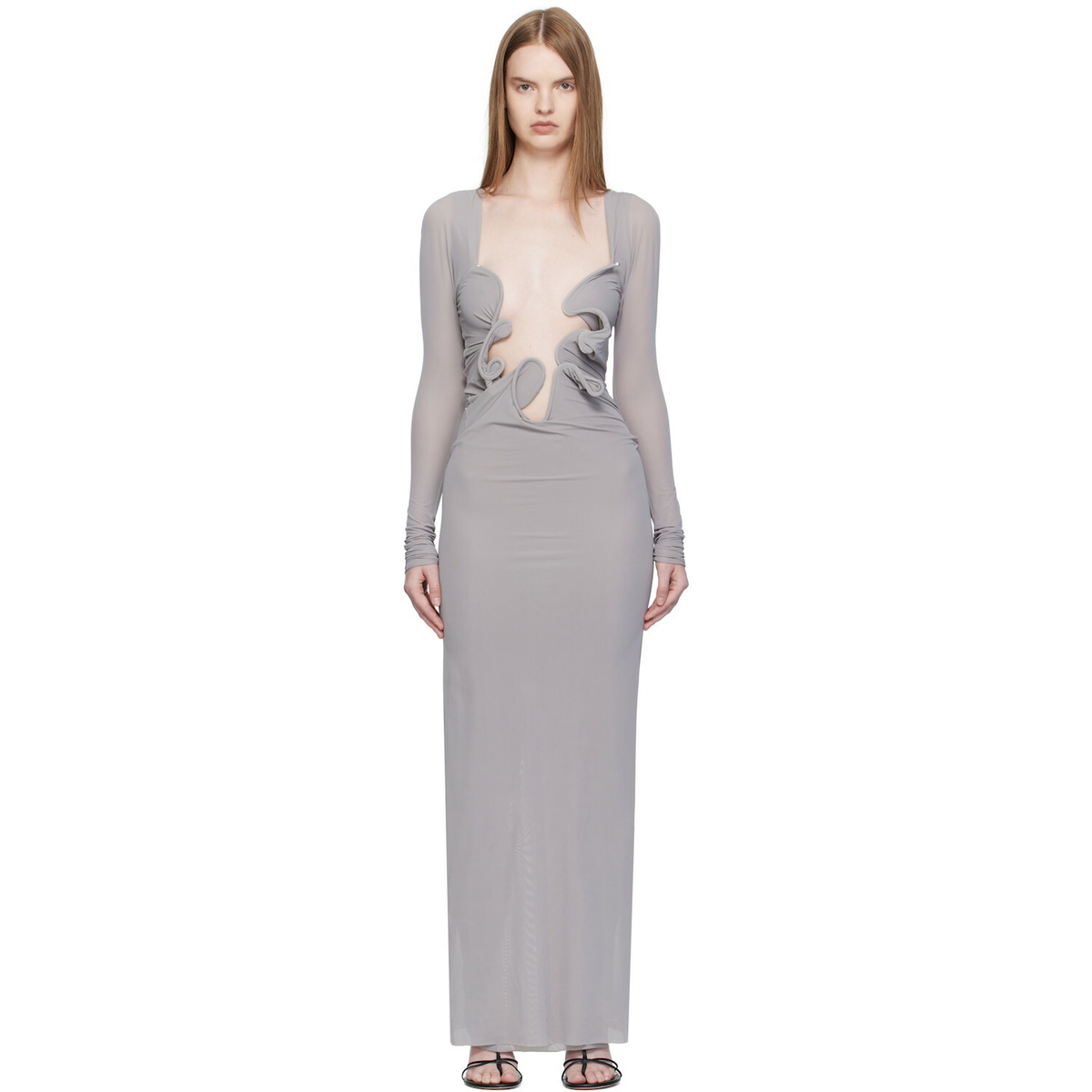 Christopher Esber Gray Moulded Venus Shawl Maxi Dress