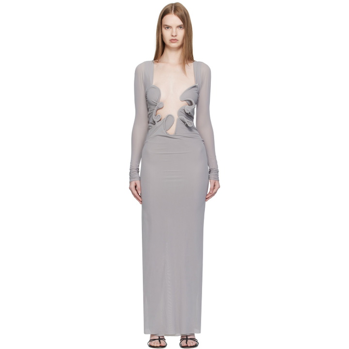 Photo: Christopher Esber Gray Moulded Venus Shawl Maxi Dress