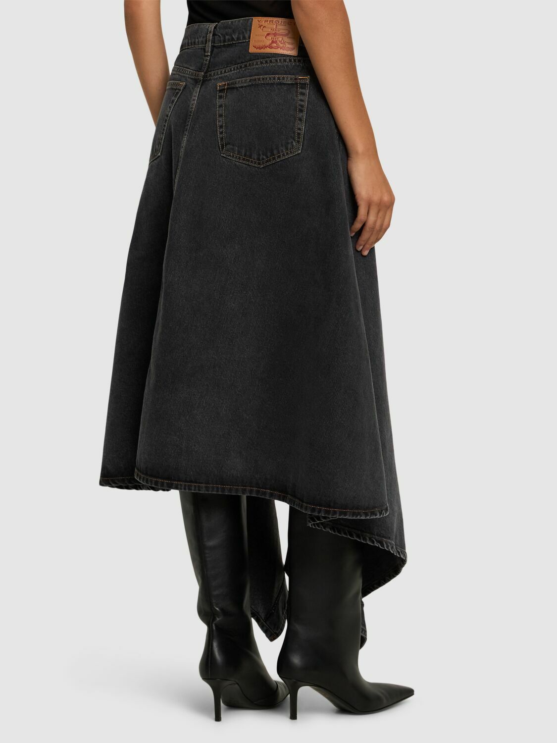 Y/PROJECT Asymmetric High Rise Denim Midi Skirt