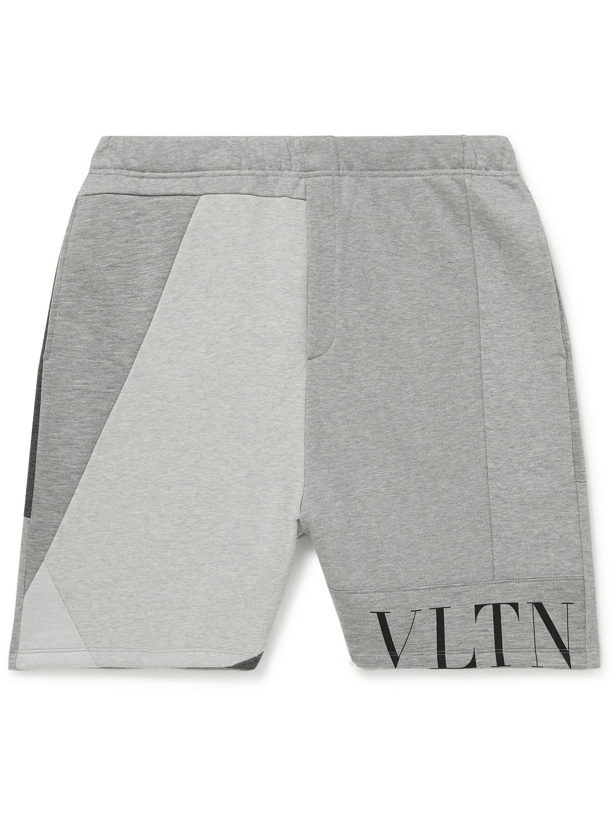 Photo: Valentino - Wide-Leg Logo-Print Panelled Jersey Shorts - Gray
