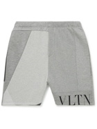 Valentino - Wide-Leg Logo-Print Panelled Jersey Shorts - Gray