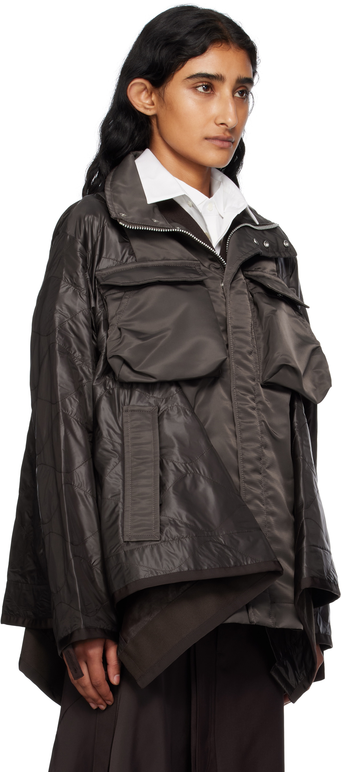 sacai Brown Nylon Twill Mix Coat Sacai