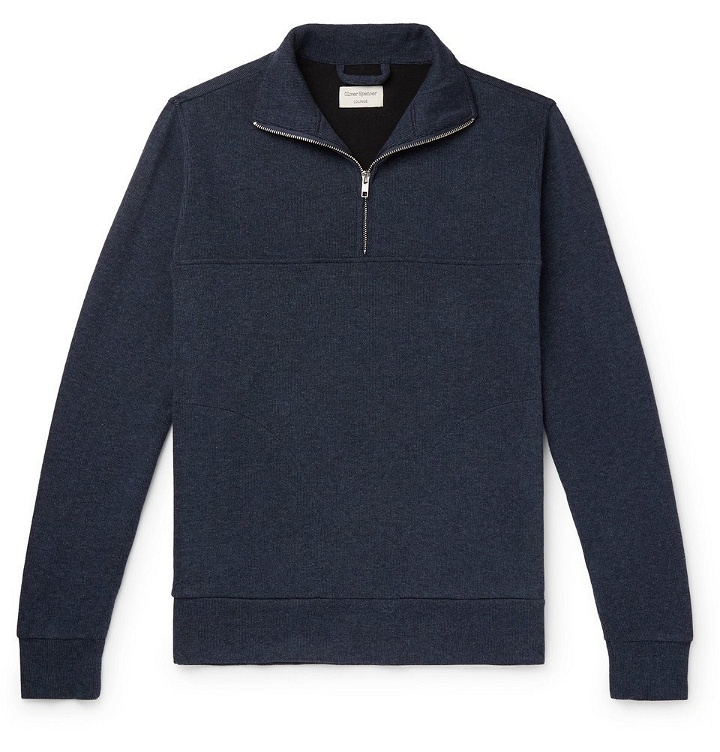 Photo: Oliver Spencer Loungewear - Ribbed Cotton-Jersey Half-Zip Sweatshirt - Navy