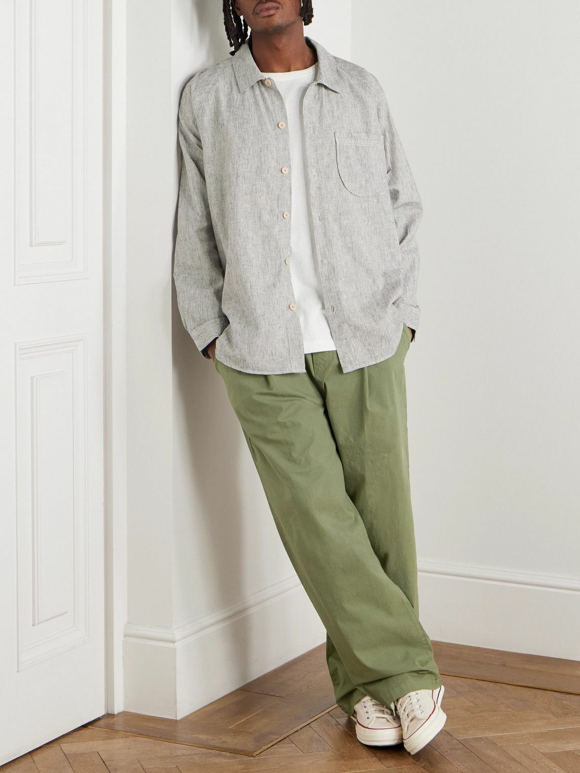 Folk - Straight-Leg Pleated Stretch Cotton-Ripstop Trousers - Green