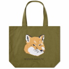 Maison Kitsuné Men's Fox Head Tote Bag in Dark Khaki