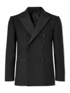 Mr P. - Double-Breasted Slim-Fit Satin-Trimmed Virgin Wool-Twill Tuxedo Jacket - Black