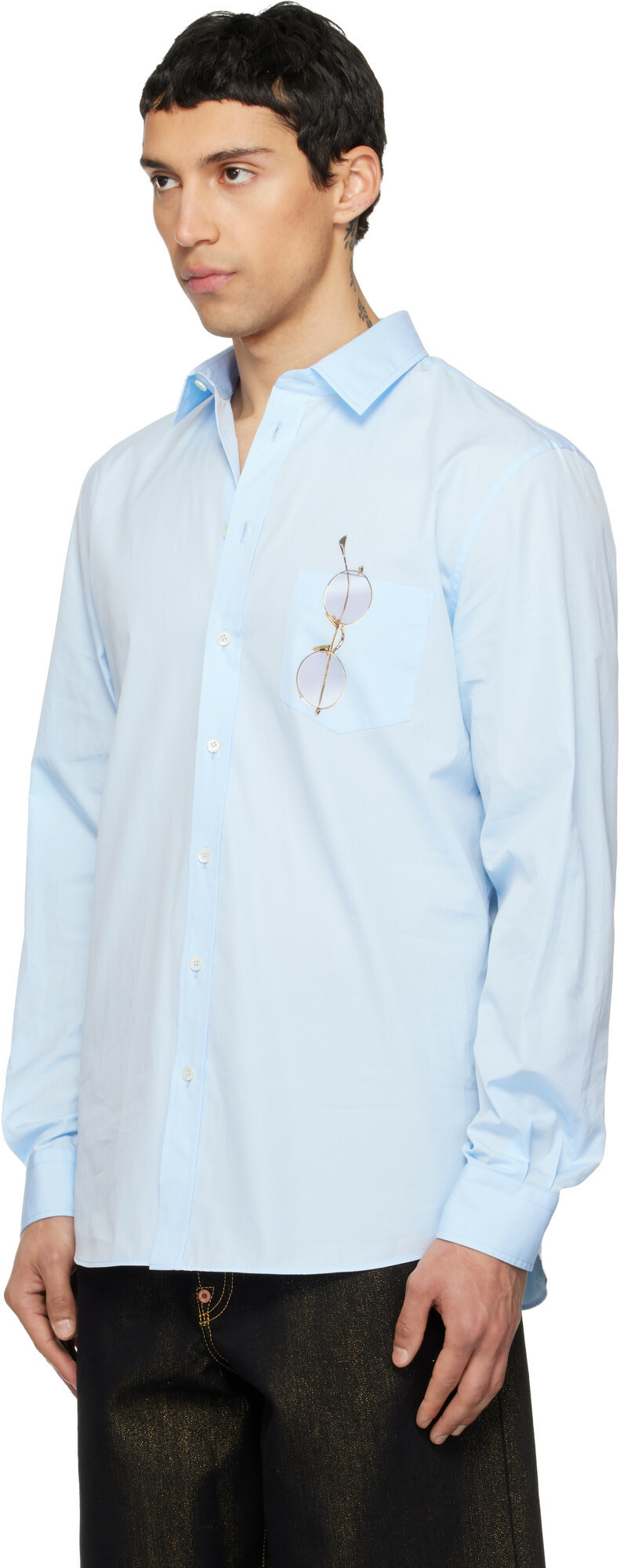 Moschino Blue Printed Cotton Poplin Shirt