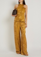 Veronica Beard Pacey Floral-jacquard Satin top Gold