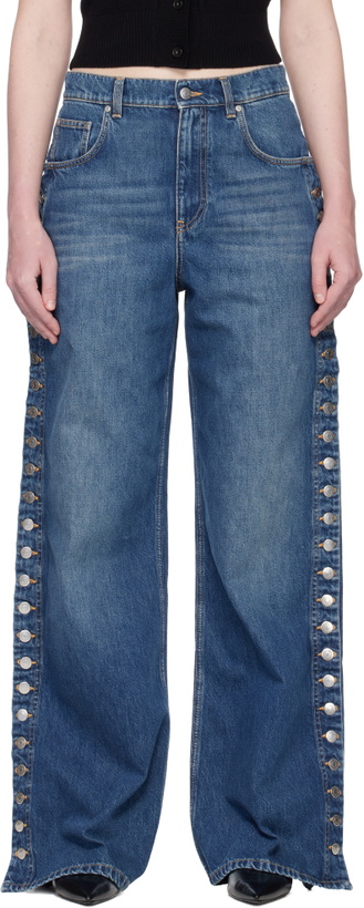 Photo: Stella McCartney Blue Popper-Studded Straight-Leg Jeans