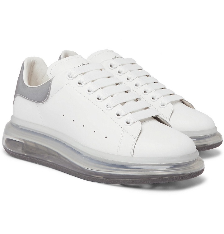 Photo: Alexander McQueen - Exaggerated-Sole Reflective-Trimmed Leather Sneakers - White