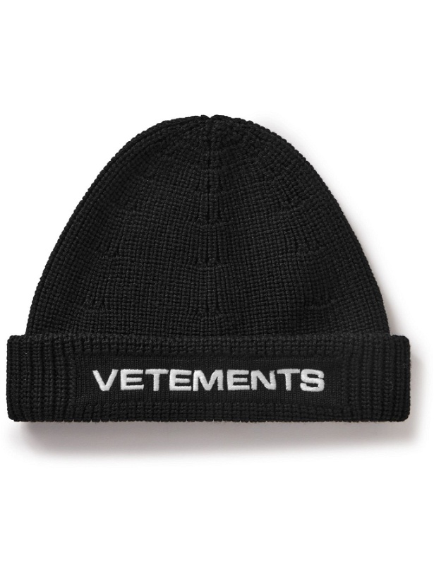 Photo: Vetements - Logo-Embroidered Ribbed Merino Wool Beanie
