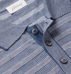 Brioni - Slim-Fit Striped Knitted Linen and Silk-Blend Polo Shirt - Blue