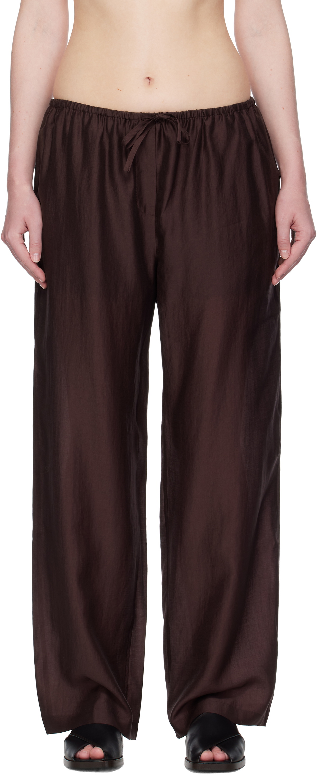 AMOMENTO Burgundy Silky Banding Lounge Pants
