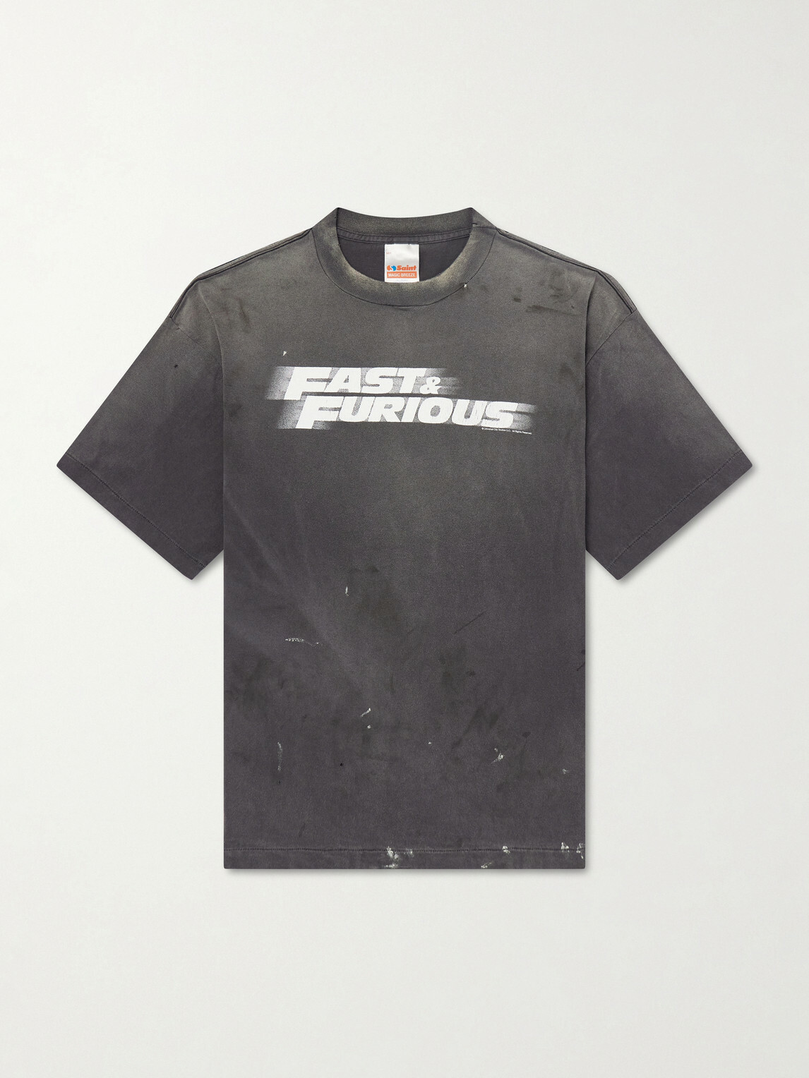 SAINT MXXXXXX - Fast & Furious Paint-Splattered Printed Cotton-Jersey T-Shirt - Black