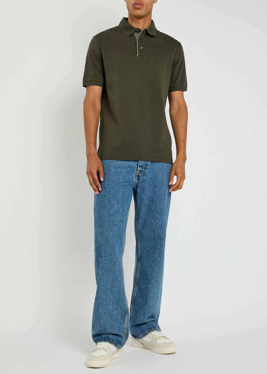 Emporio Armani Logo-embroidered Piqué Cotton Polo Shirt Dark Green