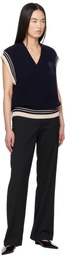 AMI Paris Navy Wool Ribbed Sleeveless V Neck Vest