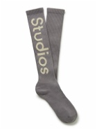 Acne Studios - Logo-Jacquard Ribbed Cotton-Blend Socks - Gray