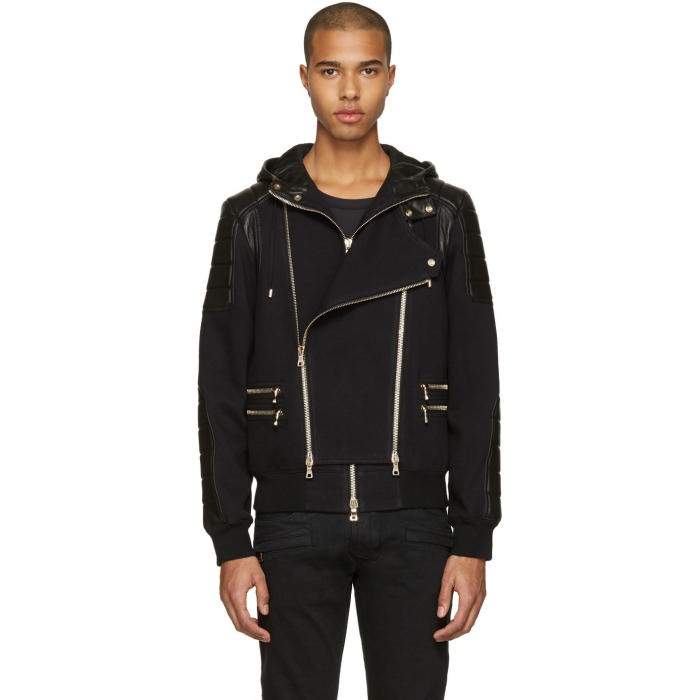 Photo: Balmain Black French Terry and Leather Jacket