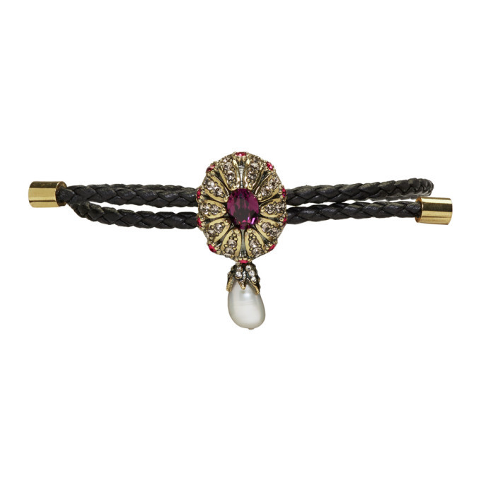 ブレスレット MCQUEEN SKULL FRIENDSHIP BRACELET WITH PEARL Women's Pearly Skull Friendship Bracelet in Black