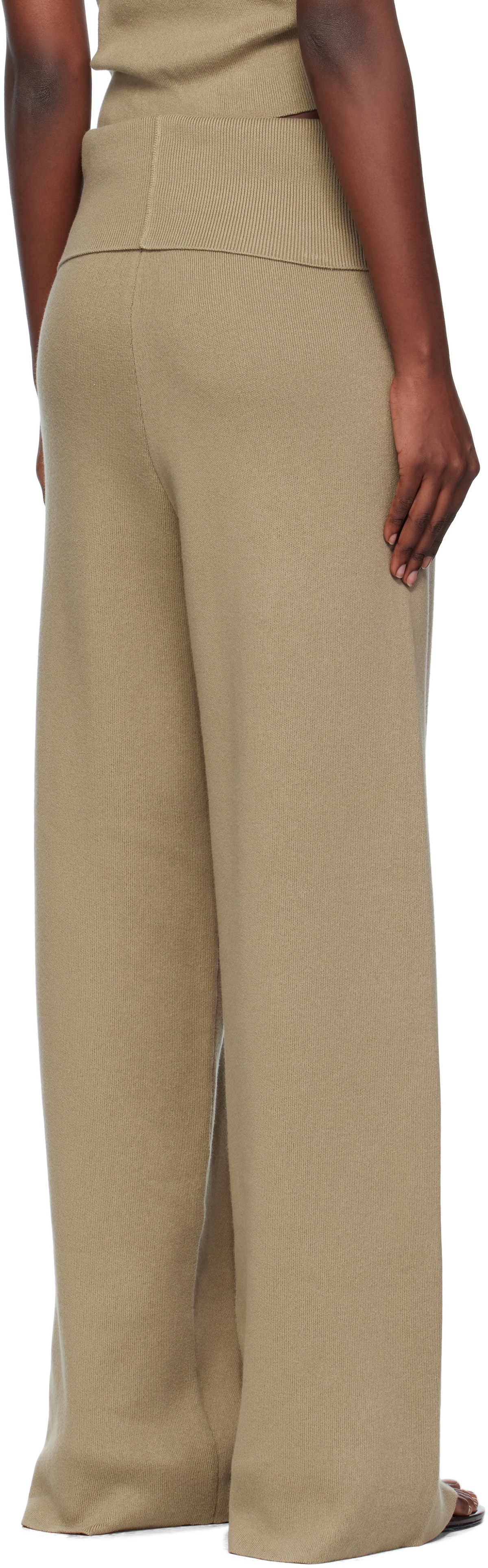 Aya Muse Beige Fold Over Seam Trousers