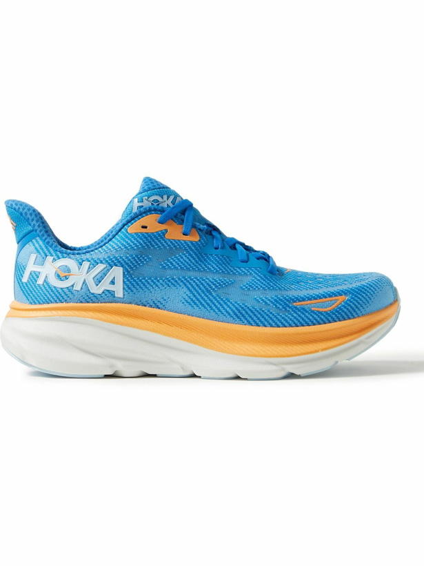 Photo: Hoka One One - Clifton 9 Rubber-Trimmed Mesh Running Sneakers - Blue