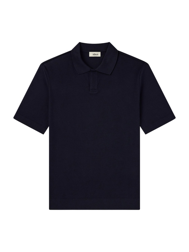 Photo: Altea - Pierre Honeycomb-Knit Cotton-Piqué Polo Shirt - Blue
