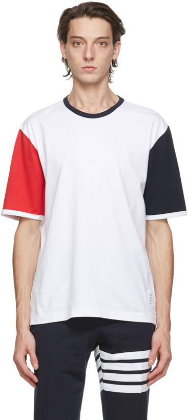 Photo: Thom Browne White Contrast Sleeve Ringer T-Shirt