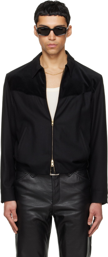 Photo: TONYWACK Black Wool Velvet Trimmed Blouson Jacket