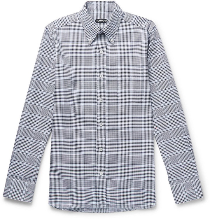 Photo: TOM FORD - Slim-Fit Button-Down Collar Checked Cotton Shirt - Midnight blue