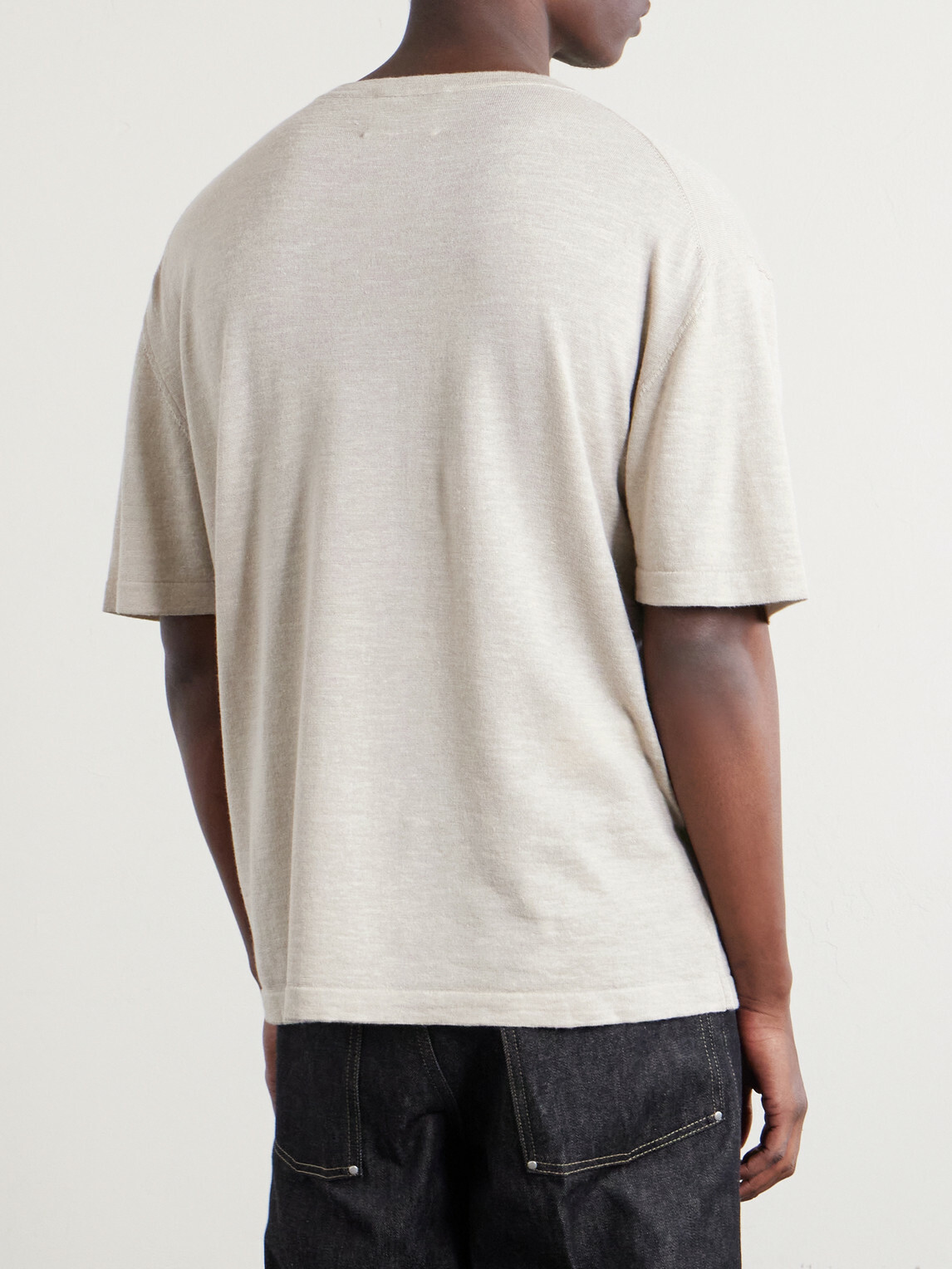 The Elder Statesman - Lenny Ribbed Wool, Silk and Linen-Blend T-Shirt - Neutrals
