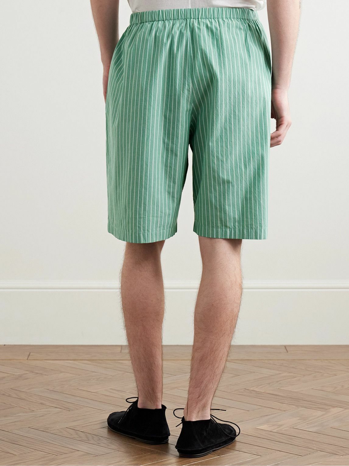 The Row - Zindel Straight-Leg Striped Cotton Shorts - Green