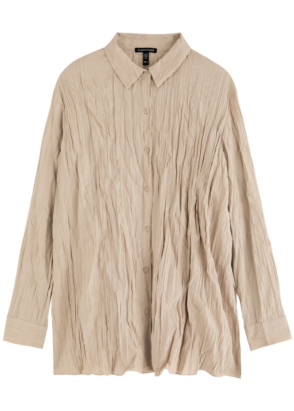 Photo: Eileen Fisher Crinkled Plissé Silk Shirt Beige