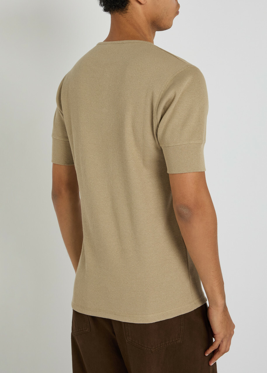 Lemaire Ribbed Cotton-blend Henley T-shirt Sage