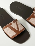 Valentino Garavani - Logo-Appliquéd Leather-Trimmed Checked Canvas Slides - Brown