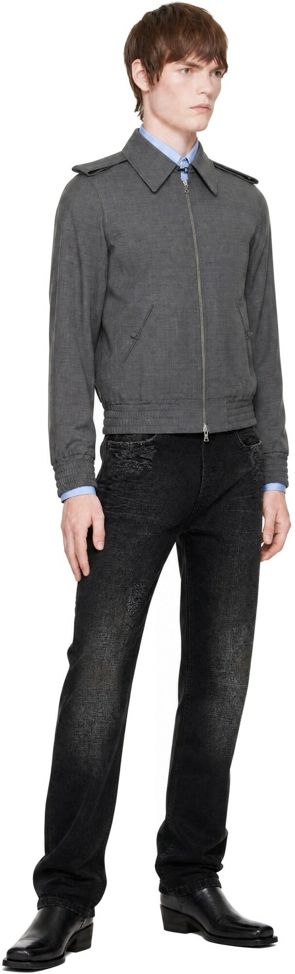 AARON ESH Gray Wool Bomber Jacket