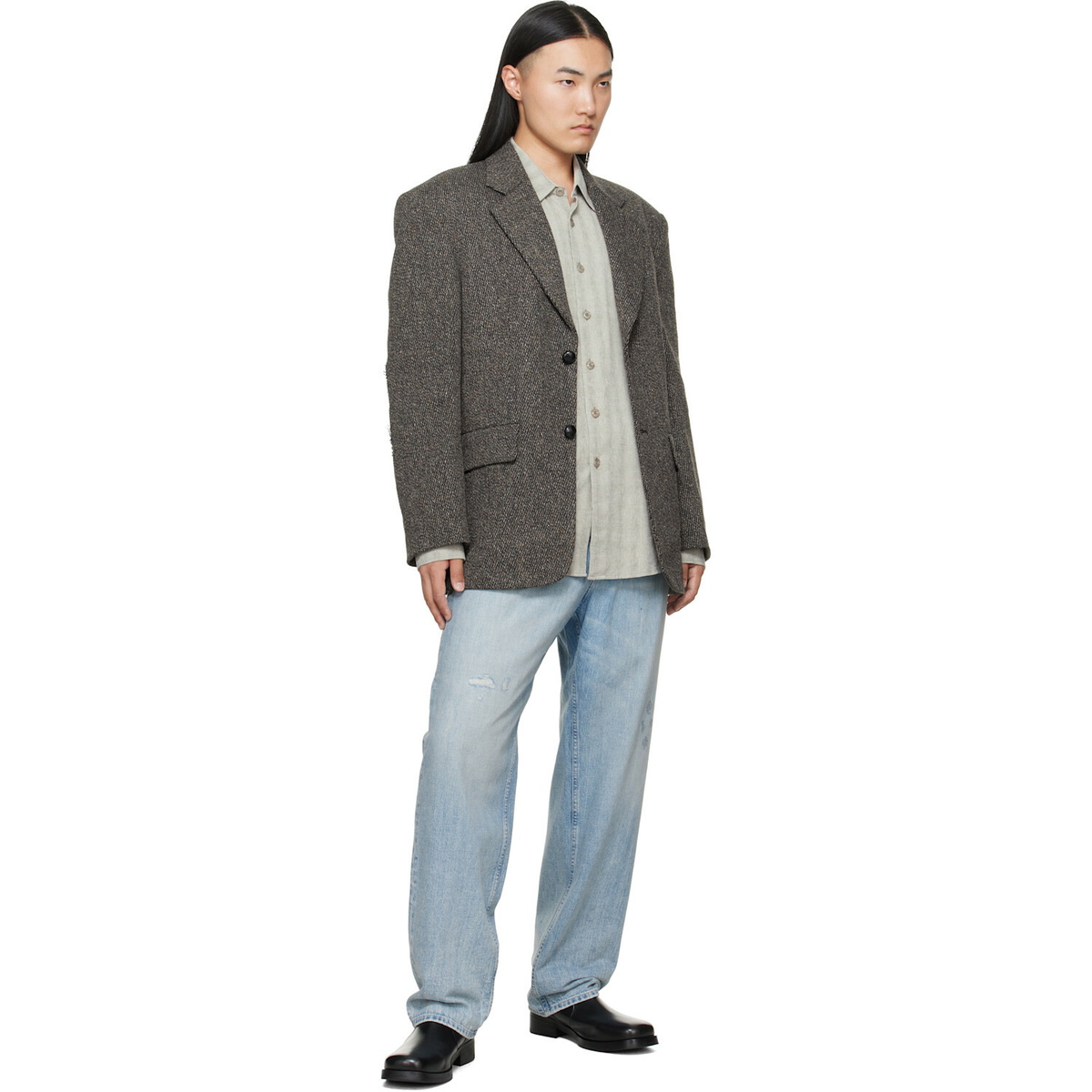 MM6 Maison Margiela Brown Wool Tweed Blazer