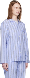 Tekla Blue & White Poplin Long-Sleeved Pyjama Shirt