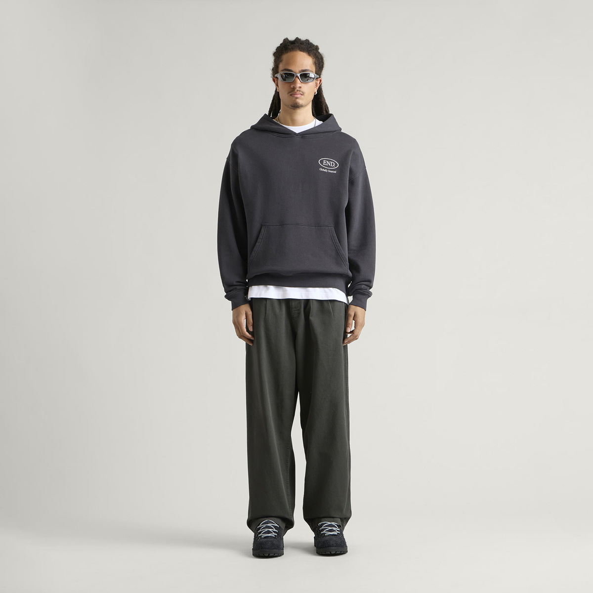 END. Worn Established Hoodie in Cinder Black