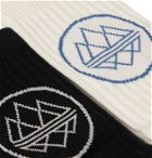 adidas Consortium - SPEZIAL Two-Pack Logo-Intarsia Cotton-Blend Socks - Black