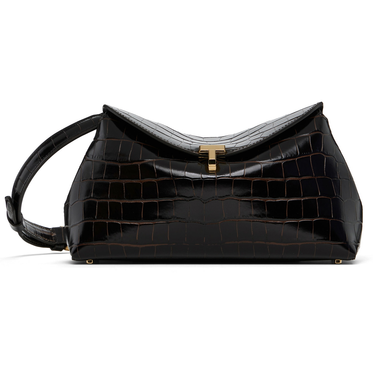 TOTEME Brown T-Lock Croco-Embossed Clutch