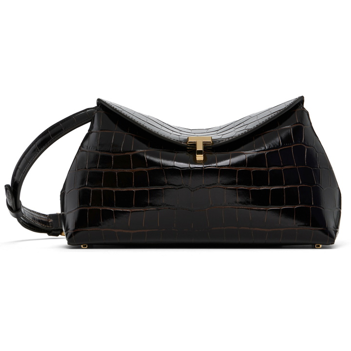 Photo: TOTEME Brown T-Lock Croco-Embossed Clutch