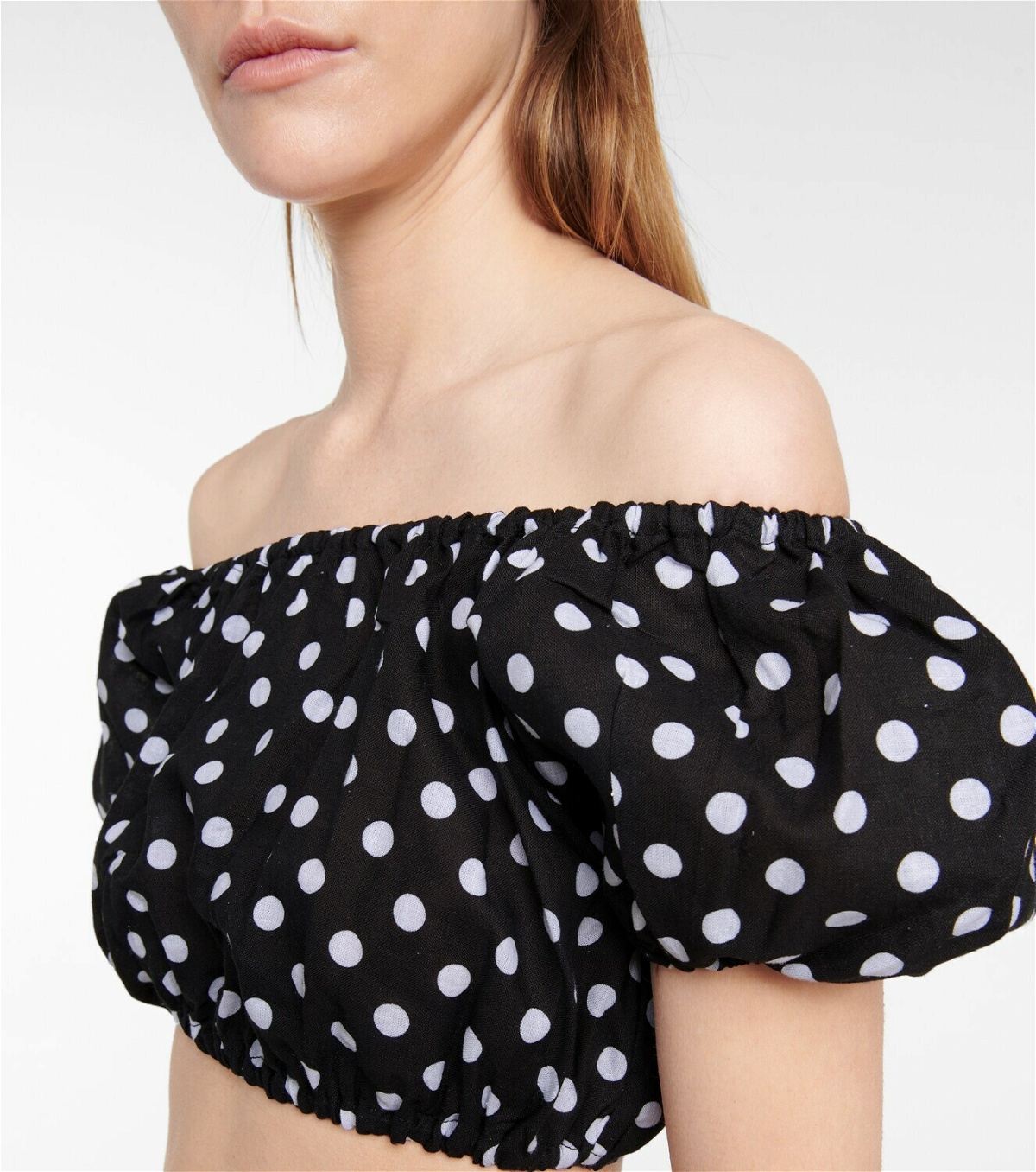 Caroline Constas Polka-dot linen bandana, crop top and shorts set