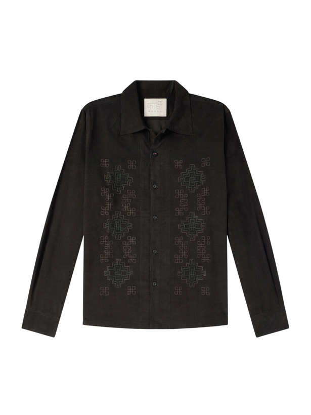 Photo: Kardo - Chintan Embroidered Cotton-Corduroy Shirt - Green