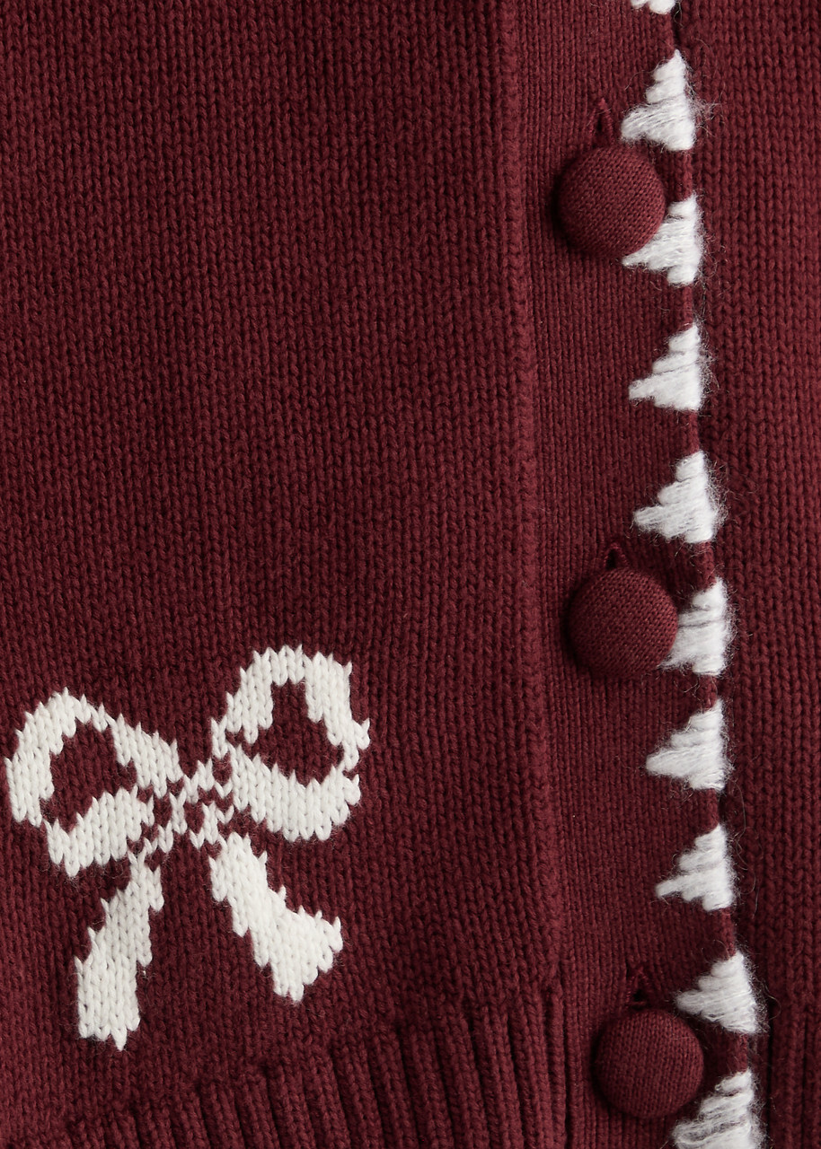Kitri Polly Bow-intarsia Cotton-blend Cardigan Chocolate