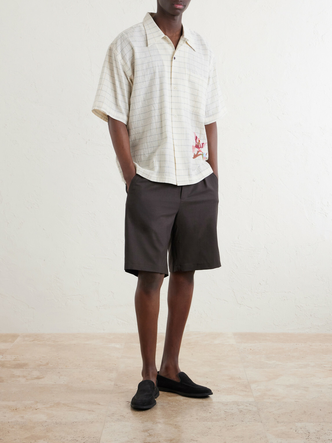 Kardo - Rohit Embroidered Checked Cotton Shirt - Neutrals