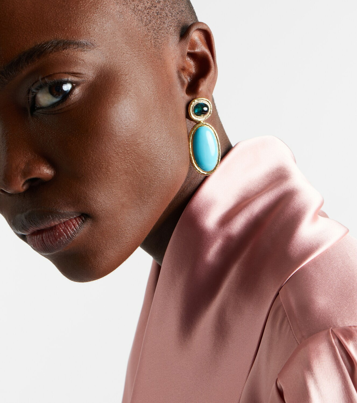 Octavia Elizabeth Bermuda Blue 18kt gold drop earrings with turquoise, tourmaline, and diamonds