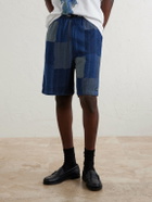 KAPITAL - Tugihagi Straight-Leg Belted Patchwork Cotton Shorts - Blue