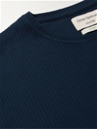 Oliver Spencer Loungewear - Ribbed Organic Cotton-Jersey T-Shirt - Blue